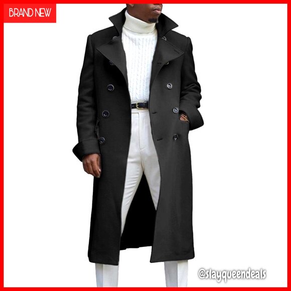 Men's Trench Coat Double Breasted Slim Fit Peacoat Cotton Blend